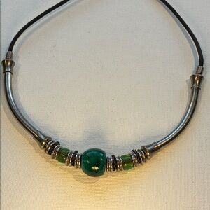 Elegant Silver and Green Beaded Necklace